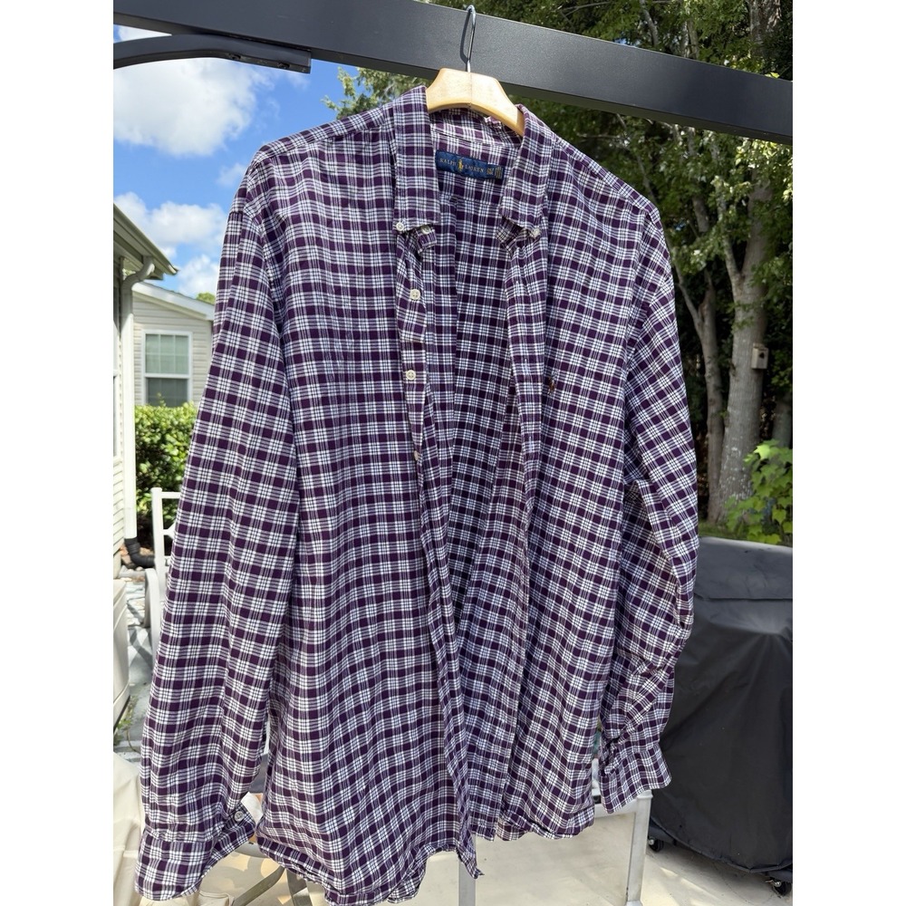 Ralph Lauren Mens 2XLT Big Tall Purple Plaid Button Down Cotton Shirt Pony. 5308